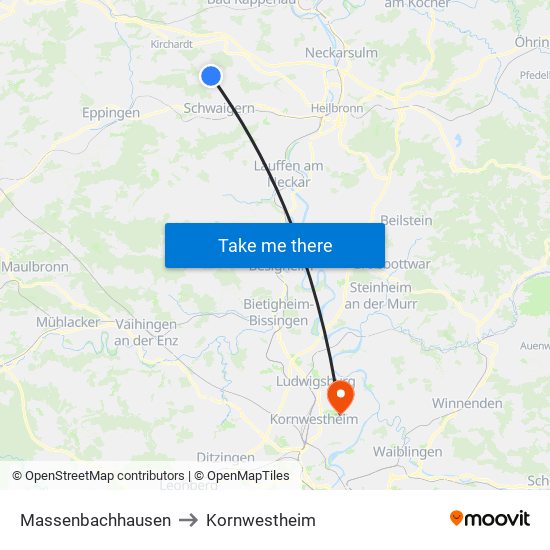 Massenbachhausen to Kornwestheim map