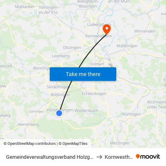 Gemeindeverwaltungsverband Holzgerlingen to Kornwestheim map