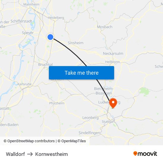 Walldorf to Kornwestheim map