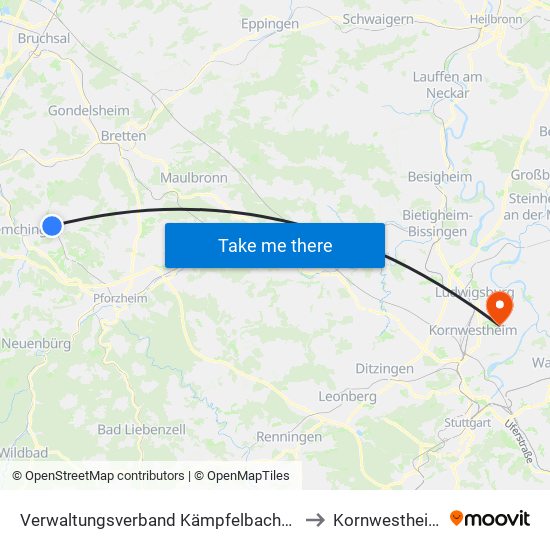 Verwaltungsverband Kämpfelbachtal to Kornwestheim map