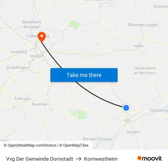 Vvg Der Gemeinde Dornstadt to Kornwestheim map