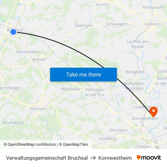 Verwaltungsgemeinschaft Bruchsal to Kornwestheim map