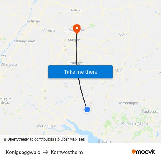 Königseggwald to Kornwestheim map