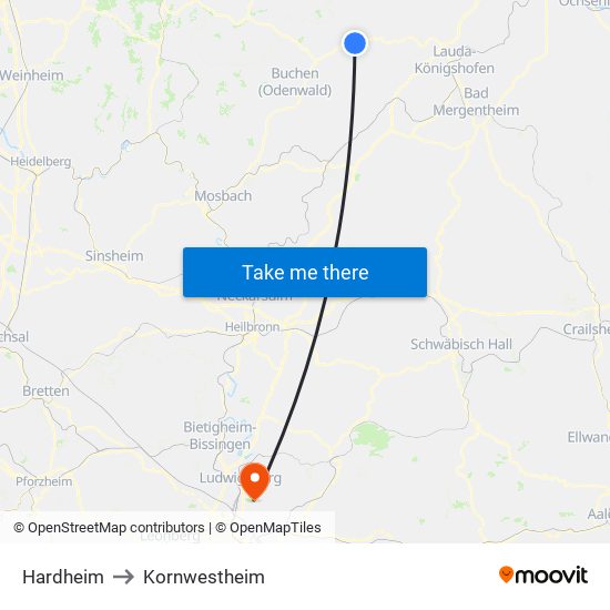 Hardheim to Kornwestheim map