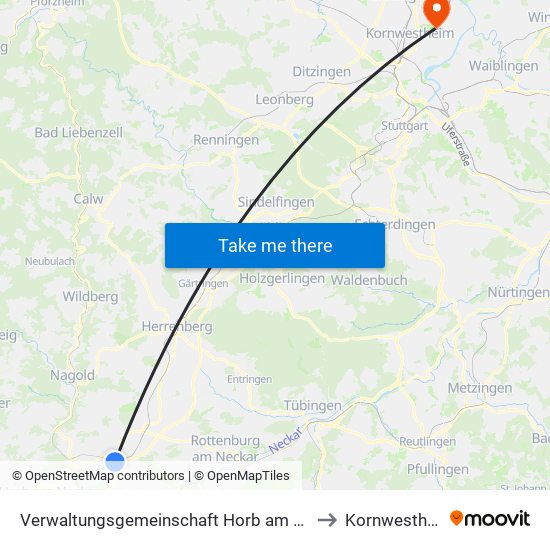 Verwaltungsgemeinschaft Horb am Neckar to Kornwestheim map