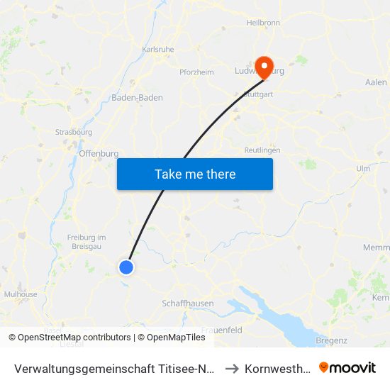 Verwaltungsgemeinschaft Titisee-Neustadt to Kornwestheim map