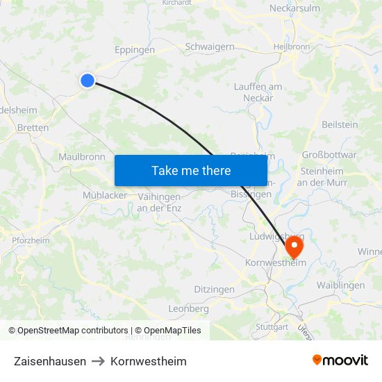 Zaisenhausen to Kornwestheim map