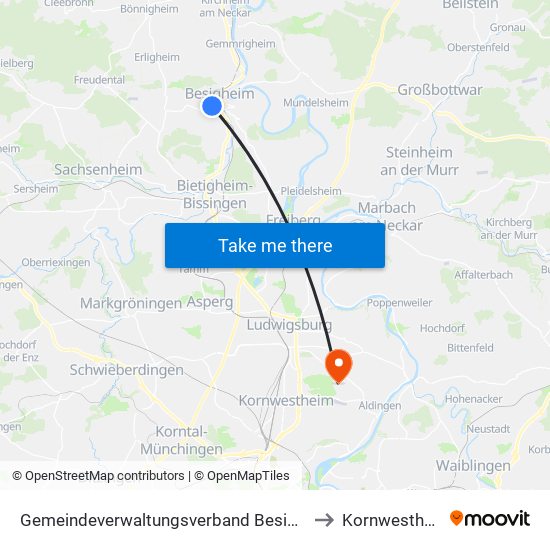 Gemeindeverwaltungsverband Besigheim to Kornwestheim map