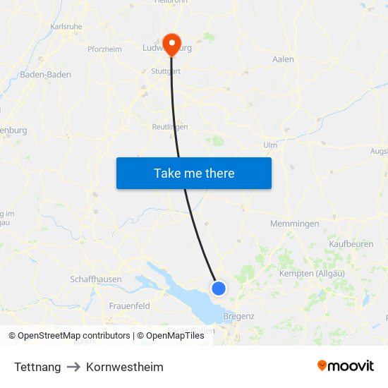 Tettnang to Kornwestheim map
