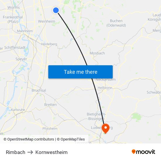 Rimbach to Kornwestheim map