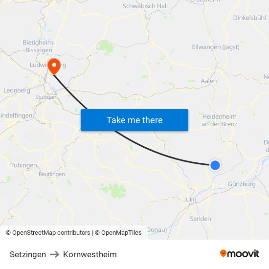 Setzingen to Kornwestheim map