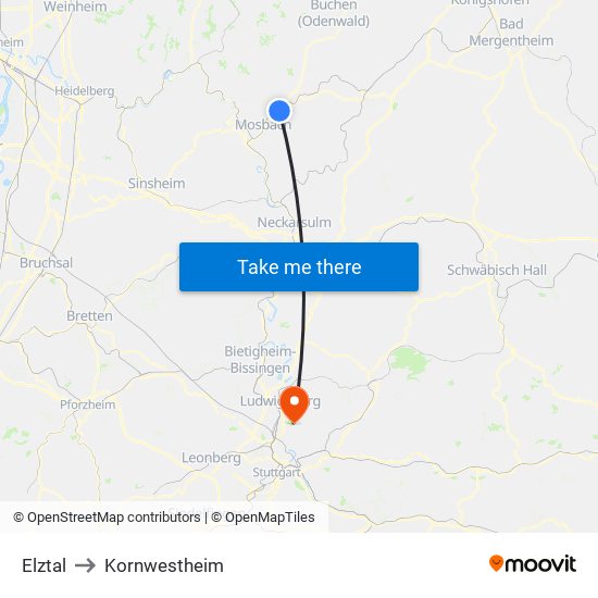 Elztal to Kornwestheim map