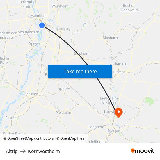 Altrip to Kornwestheim map