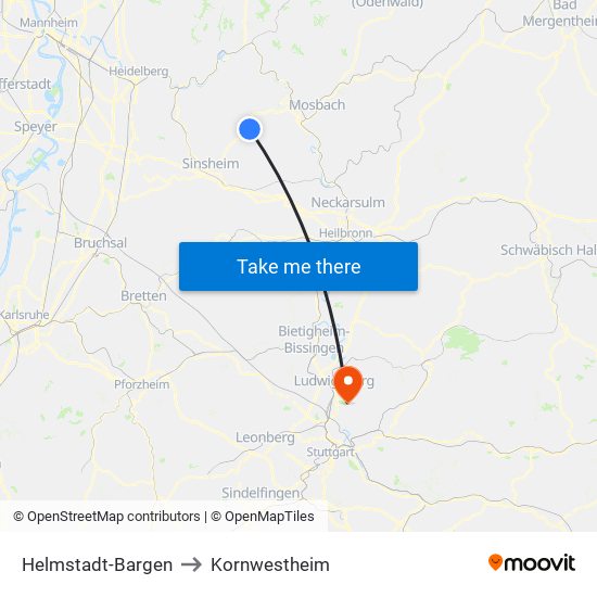 Helmstadt-Bargen to Kornwestheim map