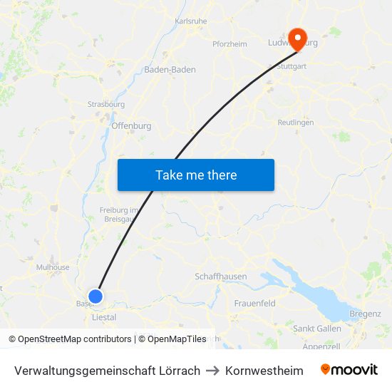 Verwaltungsgemeinschaft Lörrach to Kornwestheim map