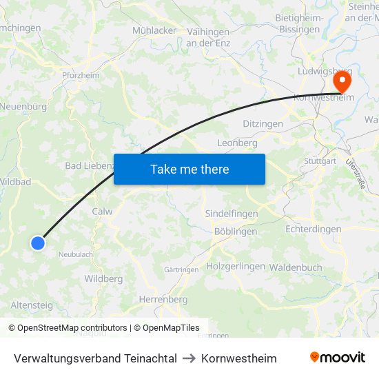 Verwaltungsverband Teinachtal to Kornwestheim map