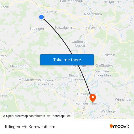 Ittlingen to Kornwestheim map
