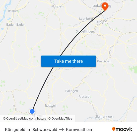 Königsfeld Im Schwarzwald to Kornwestheim map