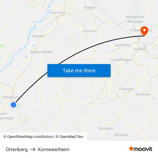 Ortenberg to Kornwestheim map