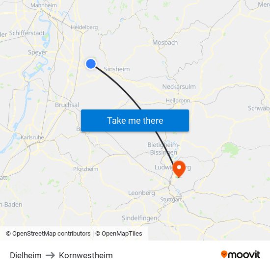 Dielheim to Kornwestheim map