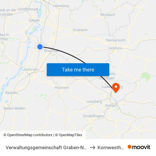 Verwaltungsgemeinschaft Graben-Neudorf to Kornwestheim map