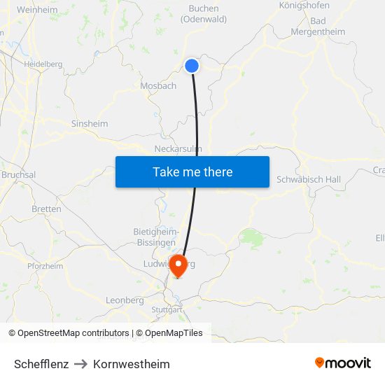 Schefflenz to Kornwestheim map