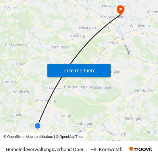 Gemeindeverwaltungsverband Oberes Gäu to Kornwestheim map