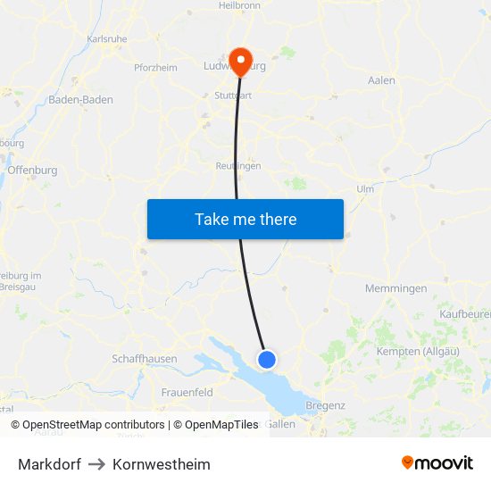Markdorf to Kornwestheim map