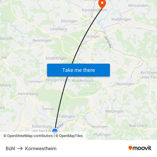 Bühl to Kornwestheim map