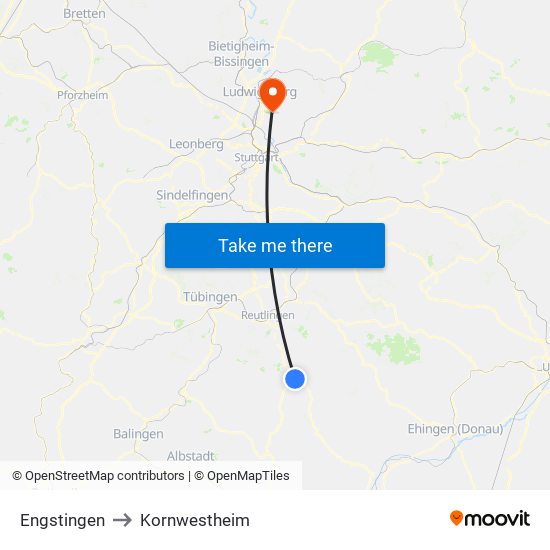 Engstingen to Kornwestheim map