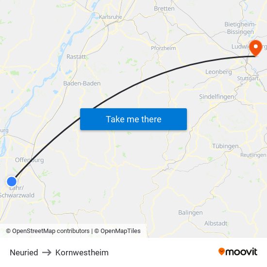 Neuried to Kornwestheim map
