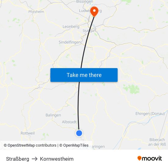 Straßberg to Kornwestheim map