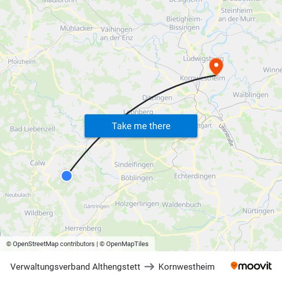 Verwaltungsverband Althengstett to Kornwestheim map