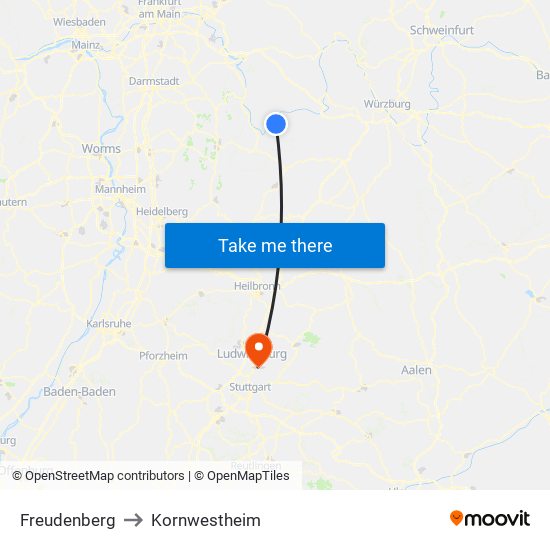 Freudenberg to Kornwestheim map