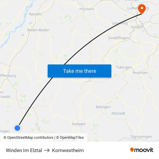 Winden Im Elztal to Kornwestheim map