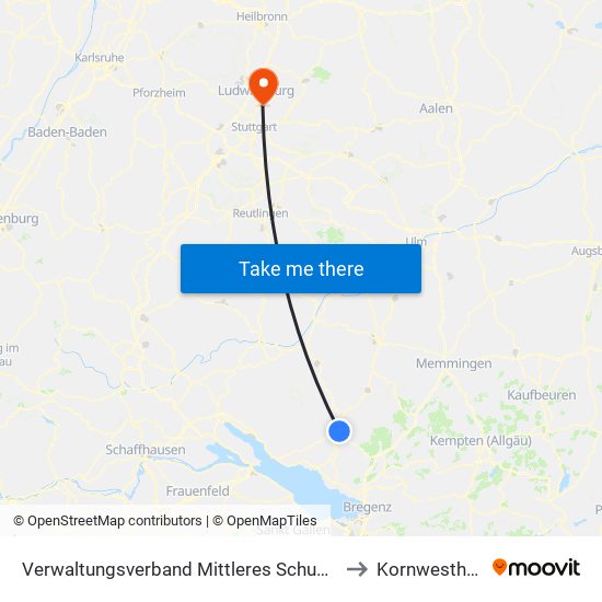 Verwaltungsverband Mittleres Schussental to Kornwestheim map