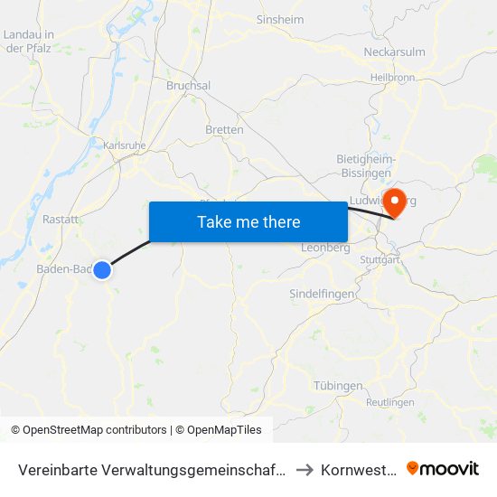 Vereinbarte Verwaltungsgemeinschaft Gernsbach to Kornwestheim map