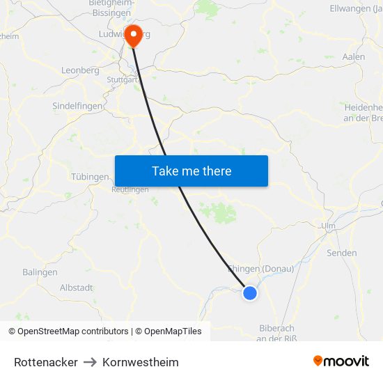 Rottenacker to Kornwestheim map