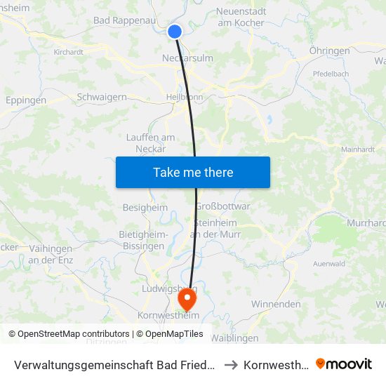 Verwaltungsgemeinschaft Bad Friedrichshall to Kornwestheim map