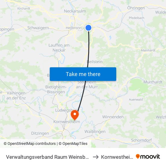 Verwaltungsverband Raum Weinsberg to Kornwestheim map