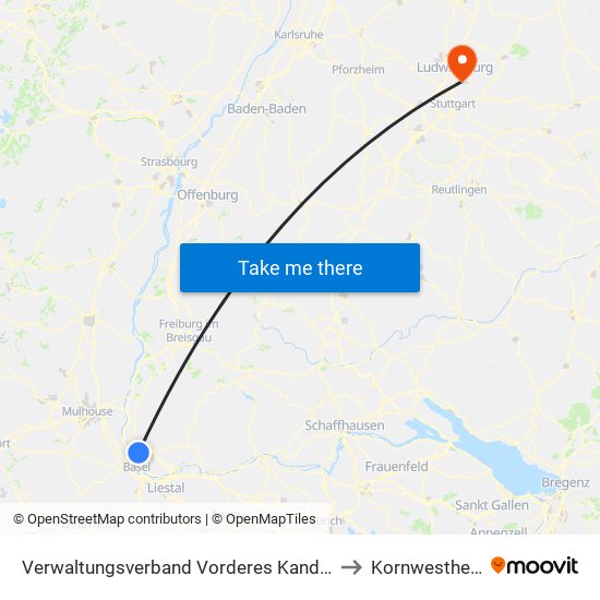 Verwaltungsverband Vorderes Kandertal to Kornwestheim map