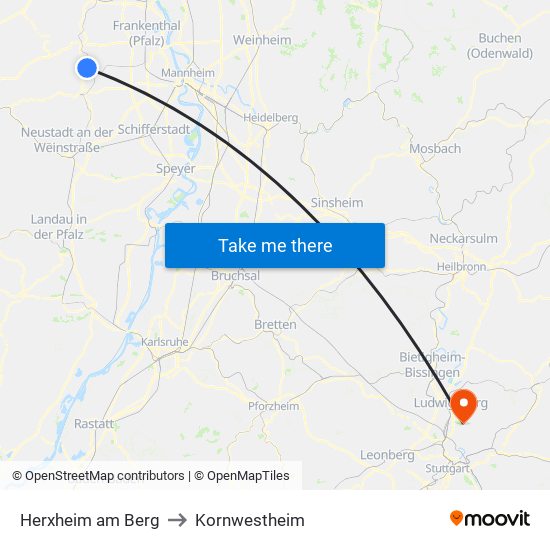 Herxheim am Berg to Kornwestheim map