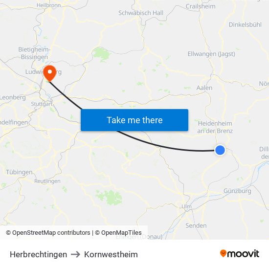 Herbrechtingen to Kornwestheim map