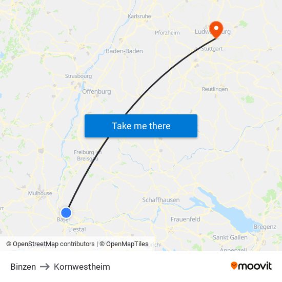 Binzen to Kornwestheim map