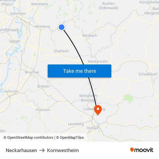 Neckarhausen to Kornwestheim map