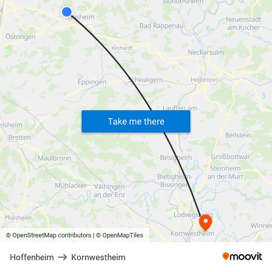 Hoffenheim to Kornwestheim map