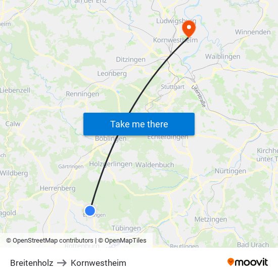 Breitenholz to Kornwestheim map