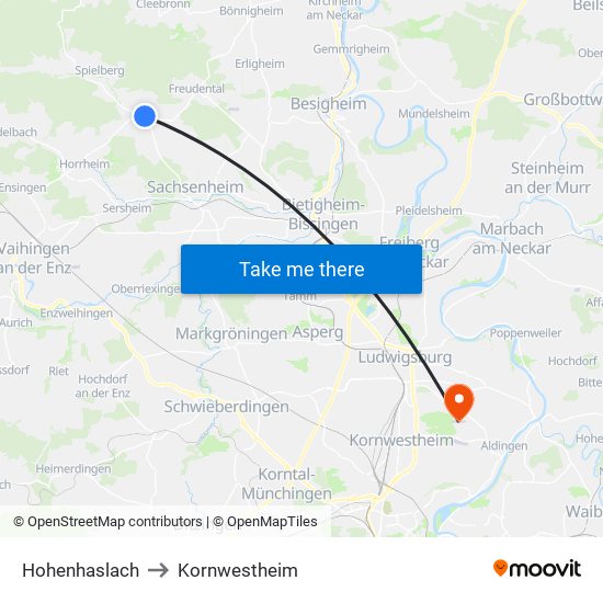 Hohenhaslach to Kornwestheim map