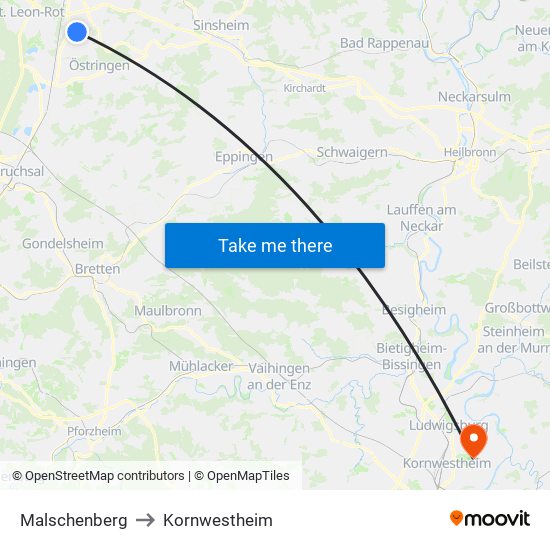 Malschenberg to Kornwestheim map