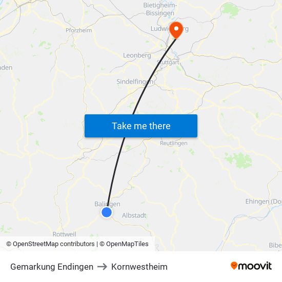 Gemarkung Endingen to Kornwestheim map